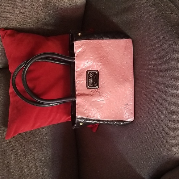 USED HELLO KITTY MONOGRAM Pink and black tote 13 L x 9 W x 4 D - Picture 2 of 8